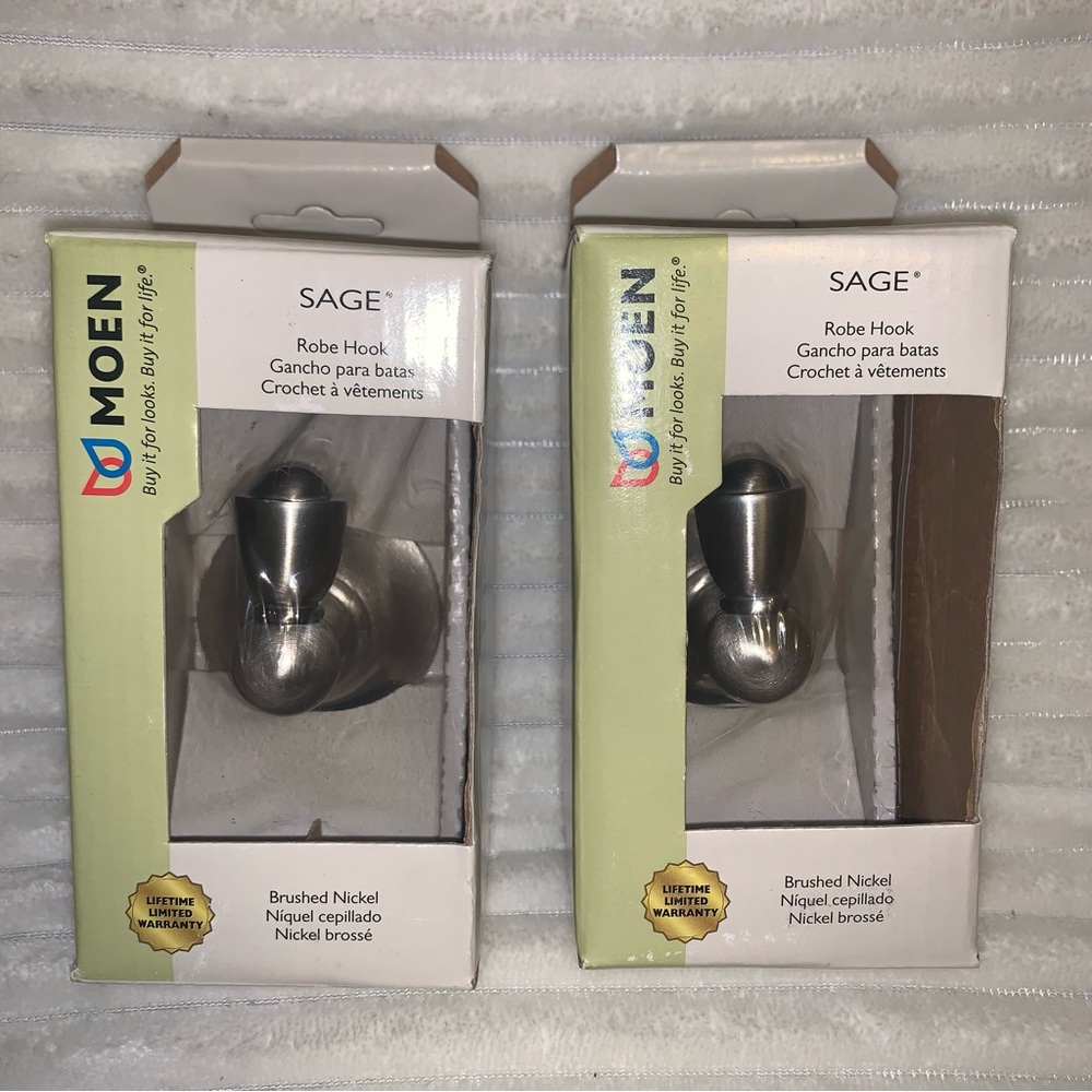 Lot of 2 MOEN Inspirations SAGE COLLECTION Brushed Nickel Robe Hooks DN6803BN